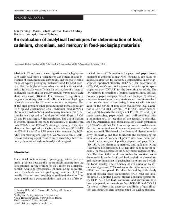 (PDF) An evaluation of analytical techniques for determination of lead