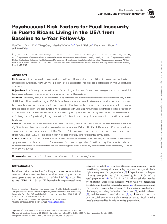 (PDF) Psychosocial Risk Factors for Food Insecurity in Puerto Ricans ...