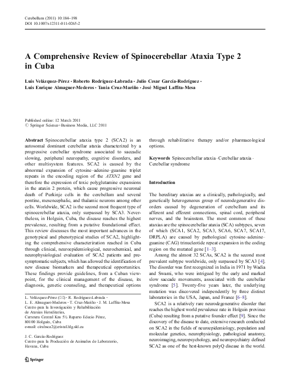 (PDF) A Comprehensive Review of Spinocerebellar Ataxia Type 2 in Cuba