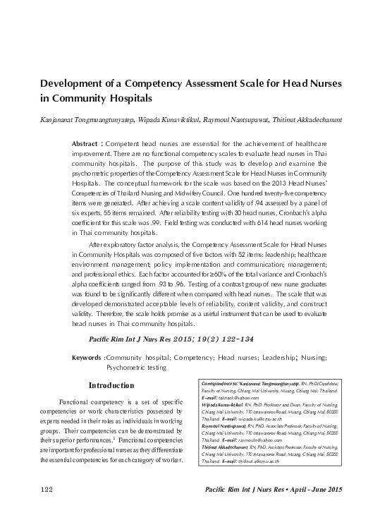 (PDF) Development of a Competency Assessment Scale for Head Nurses in ...