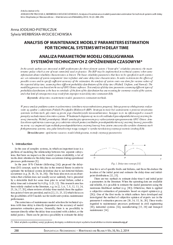 (PDF) Analysis of maintenance models’ parameters estimation for ...