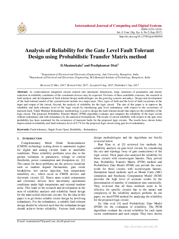 (PDF) Analysis of Reliability for the Gate Level Fault Tolerant Design ...