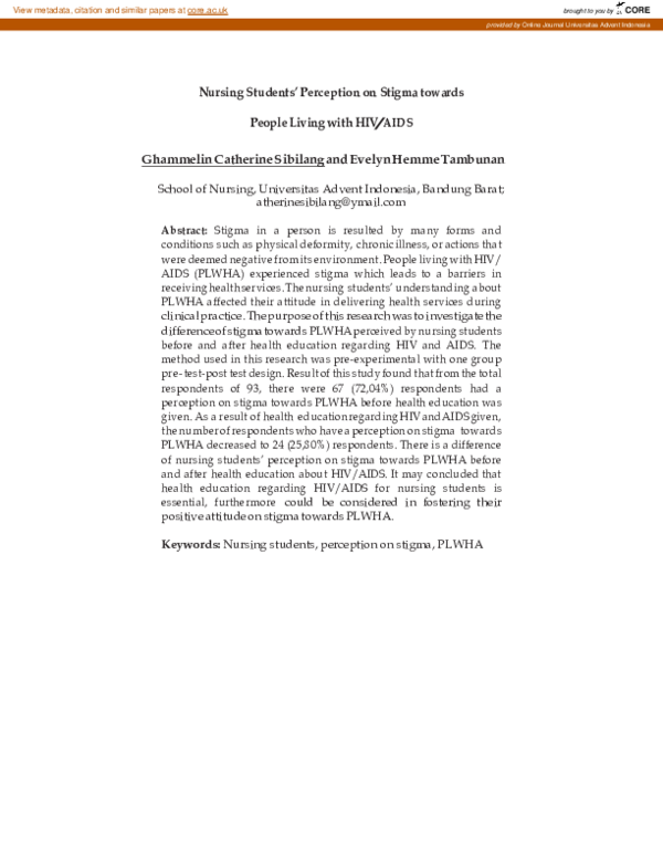(PDF) Nursing Students’ Perception on Stigma towards People Living with ...