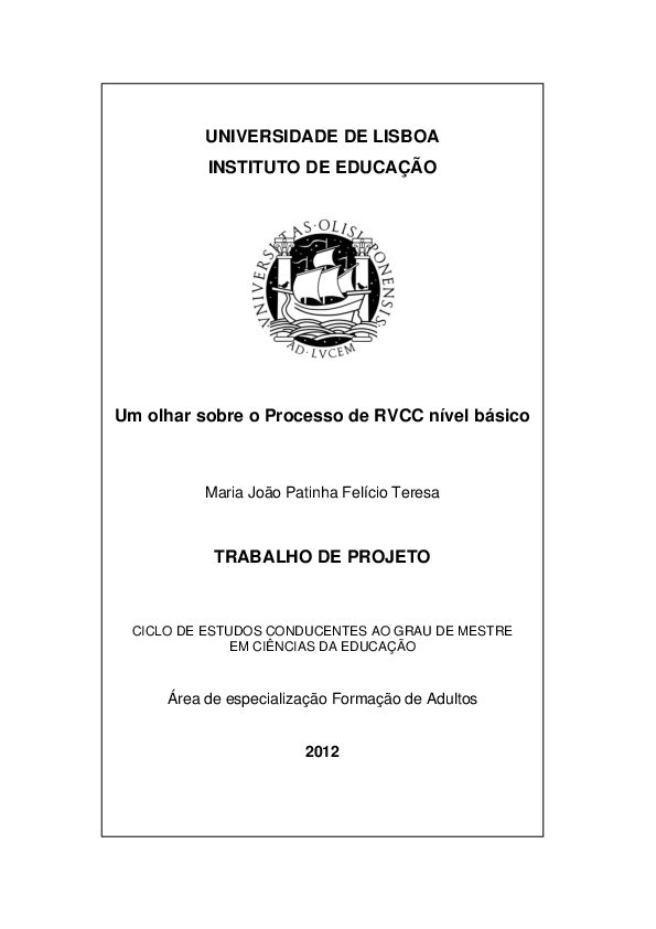 (PDF) Um olhar sobre o Processo de RVCC nível básico