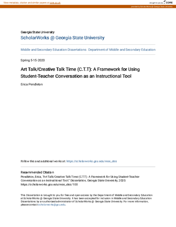 (PDF) Art Talk/Creative Talk Time (C.T.T): A Framework for Using ...