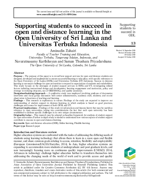 (PDF) Supporting students to succeed in open and distance learning in ...