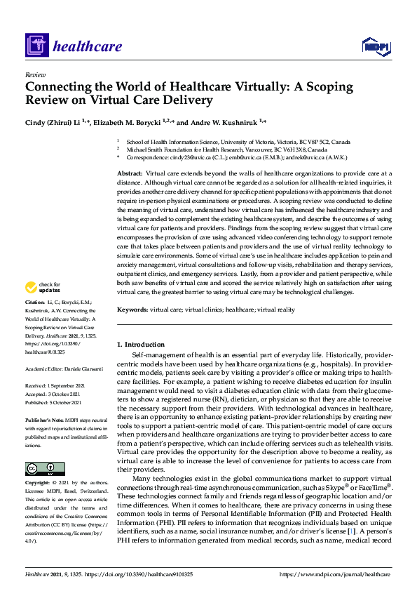 (PDF) Connecting the World of Healthcare Virtually: A Scoping Review on ...