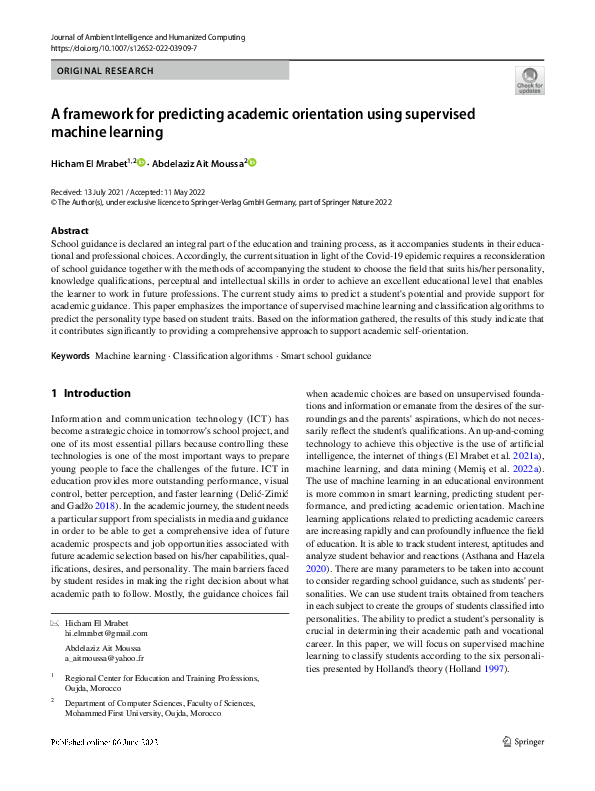 (PDF) A framework for predicting academic orientation using supervised ...