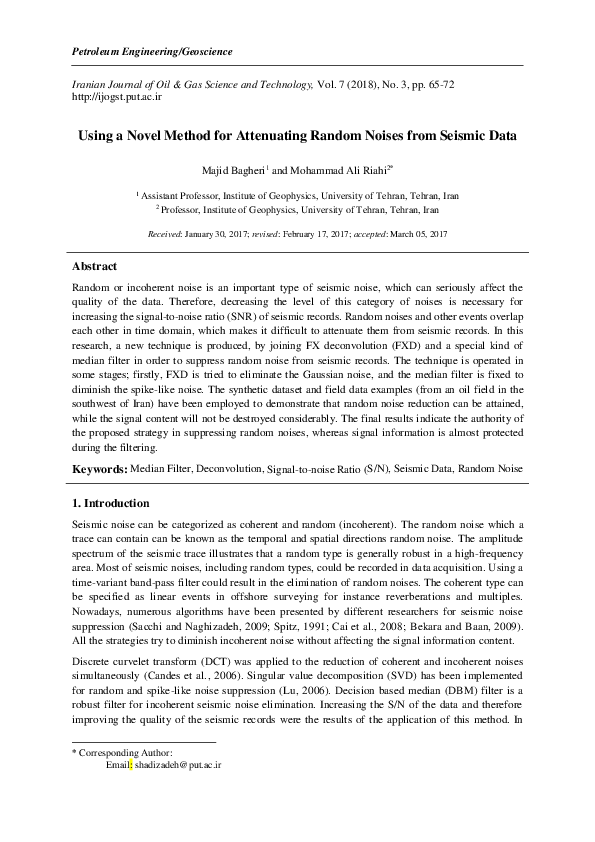 (PDF) Using a novel method for random noise reduction of seismic records