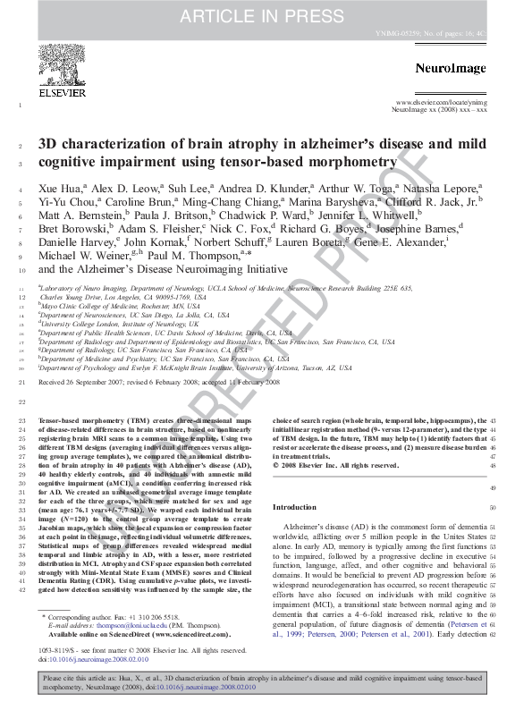 (PDF) 3D characterization of brain atrophy in Alzheimer's disease and ...