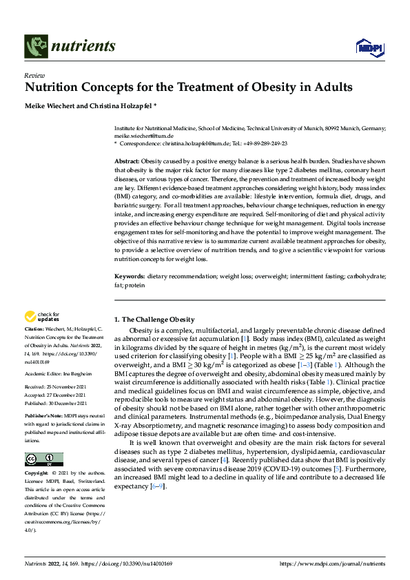 (PDF) Nutrition Concepts for the Treatment of Obesity in Adults