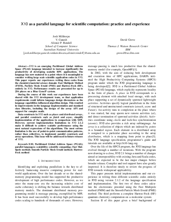(PDF) X10 as a parallel language for scientific computation: Practice ...
