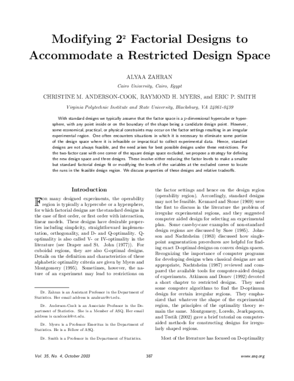 (PDF) Modifying 22 Factorial Designs to Accommodate a Restricted Design ...