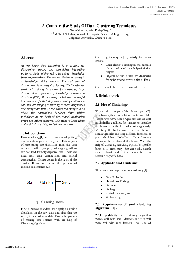 (PDF) A Comparative Study of Data Clustering Techniques