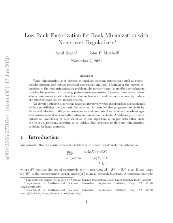 (PDF) Efficient Low-Rank Factorization for Nonconvex Rank Minimization