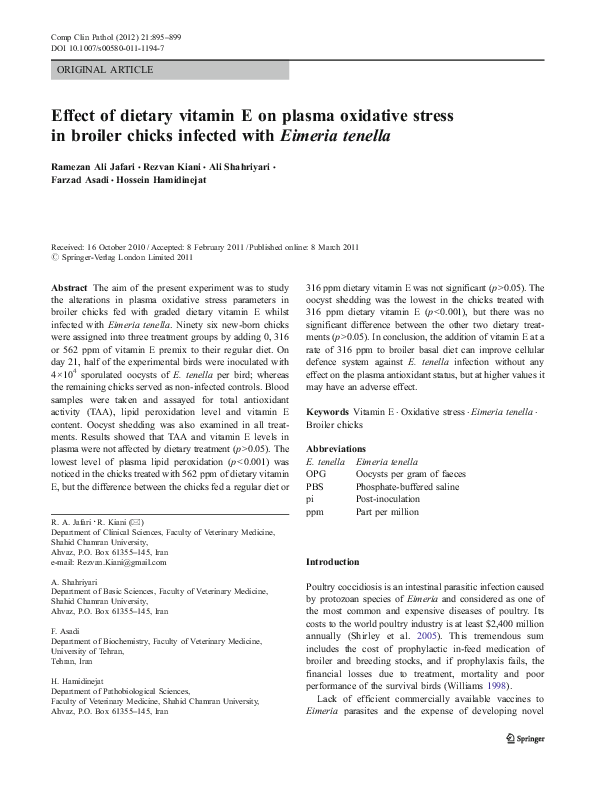 (PDF) Effect of dietary vitamin E on plasma oxidative stress in broiler ...