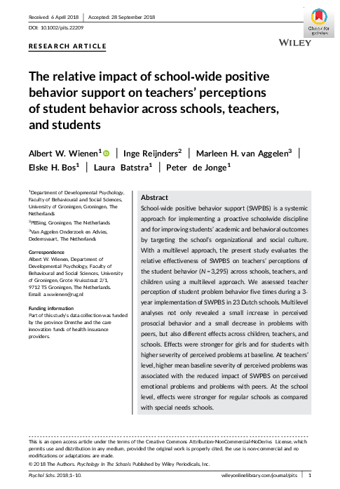 (PDF) The relative impact of school-wide positive behavior support on ...