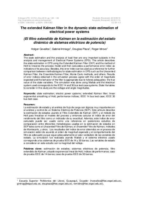 (PDF) The Extended Kalman Filter in the Dynamic State Estimation of ...