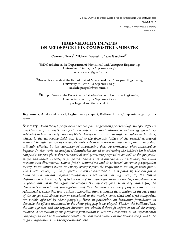 (PDF) High-Velocity Impacts on Aerospace Thin Composite Laminates