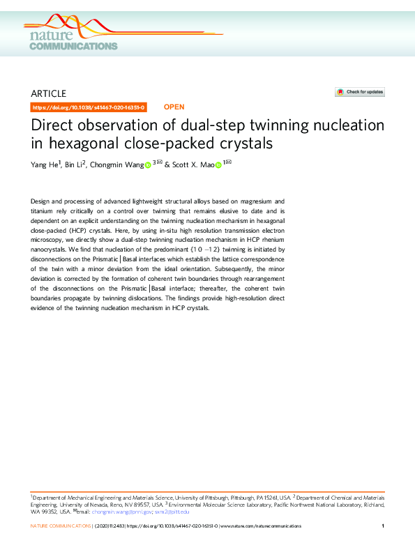 (PDF) Direct observation of dual-step twinning nucleation in hexagonal ...