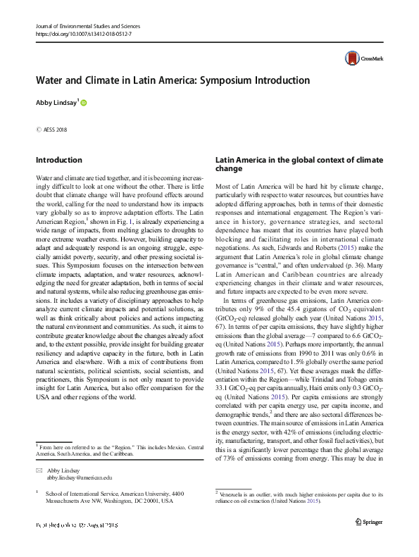 (PDF) Water and Climate in Latin America: Symposium Introduction