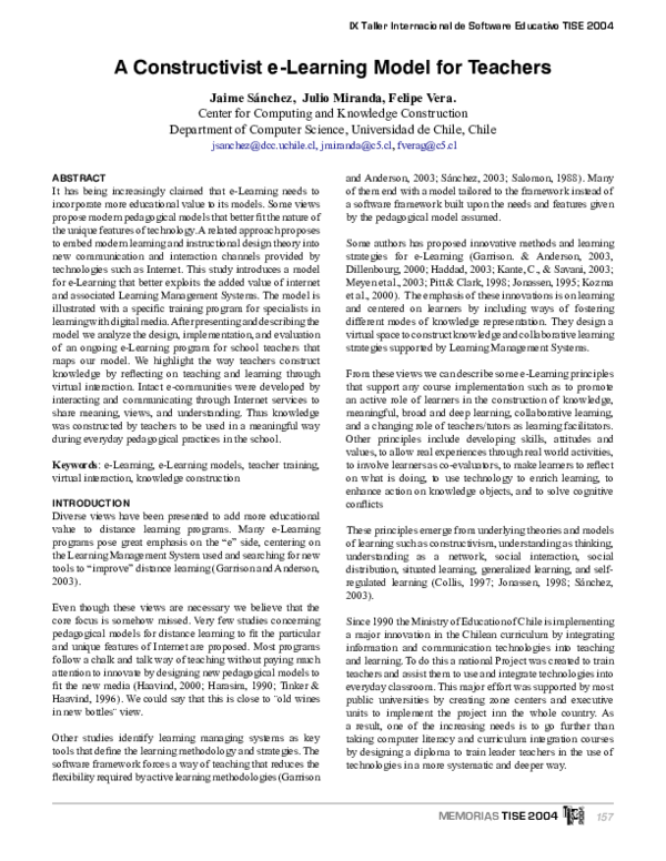 (PDF) A constructivist e-Learning model for teachers