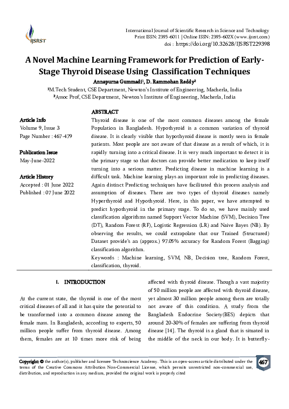 (PDF) A Novel Machine Learning Framework for Prediction of Early-Stage ...