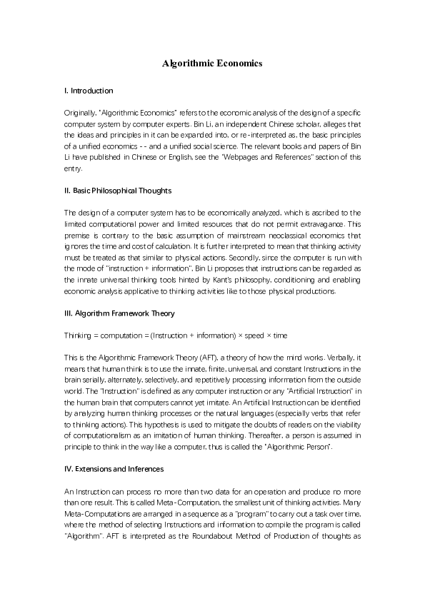 (PDF) Algorithmic Economics