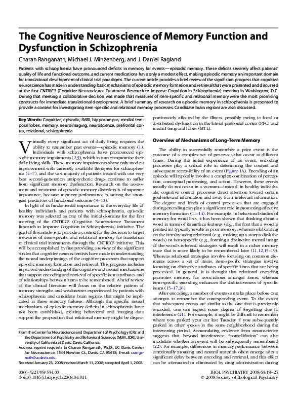 (PDF) The Cognitive Neuroscience of Memory Function and Dysfunction in ...