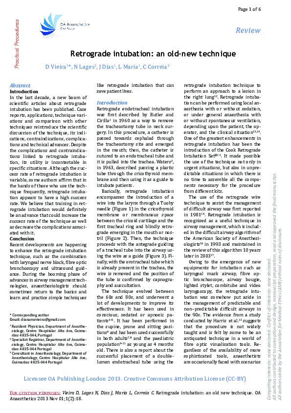 (PDF) Retrograde intubation: An old new technique
