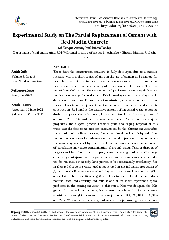 (PDF) Experimental Study on The Partial Replacement of Cement with Red ...