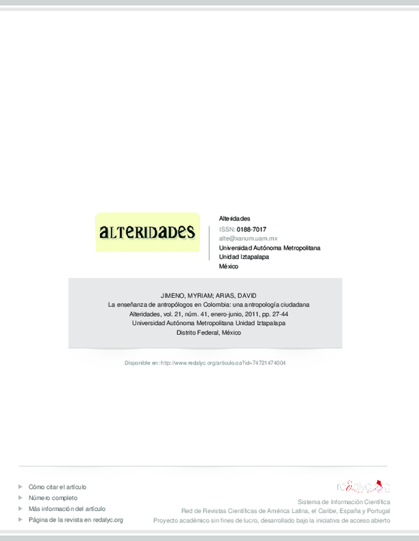 La enseñanza de antropólogos en Colombia: una antropología ciudadana