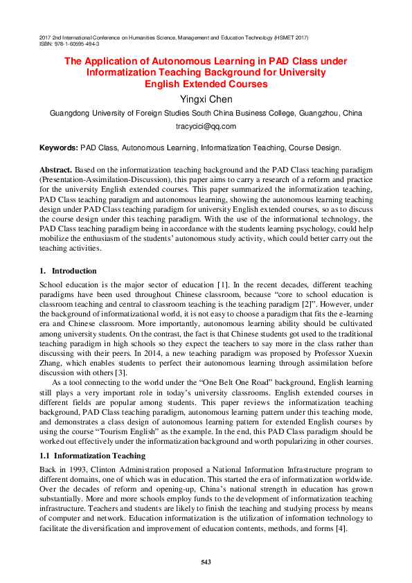 (PDF) The Application of Autonomous Learning in PAD Class under ...