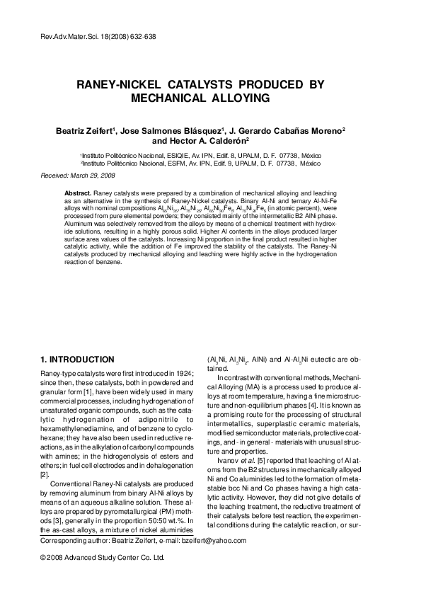 (PDF) Raney-Nickel Catalysts Produced by Mechanical Alloying