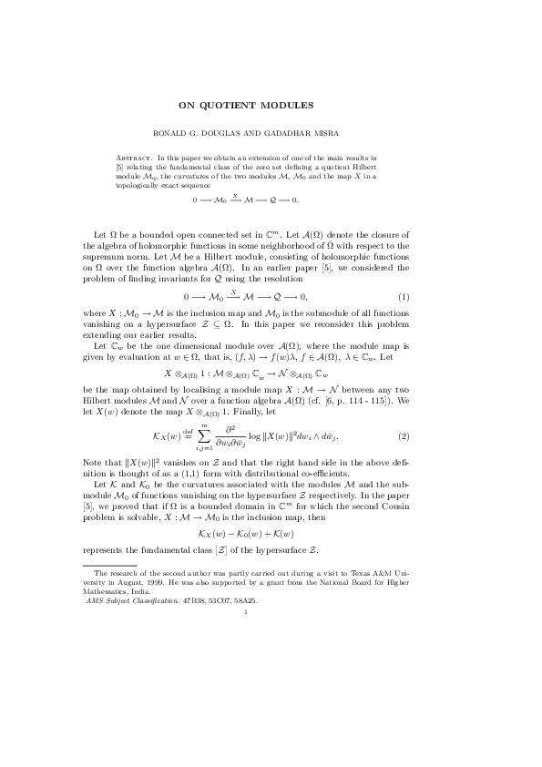 (PDF) On quotient modules