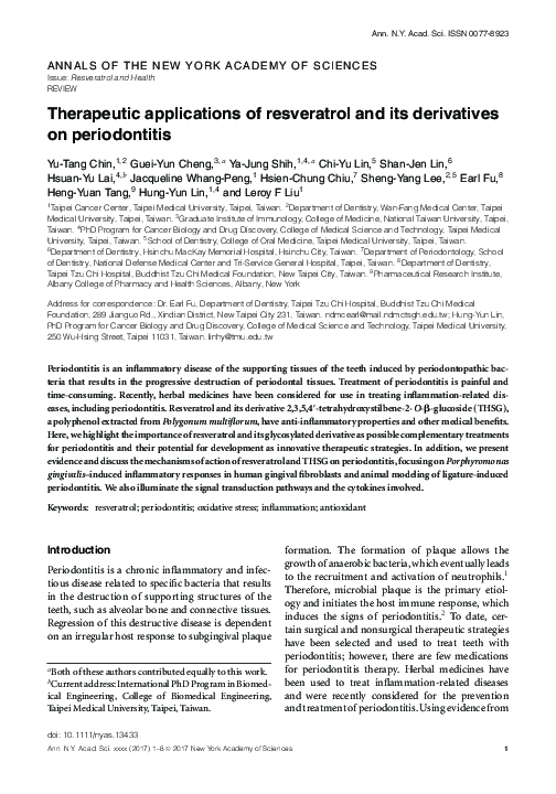 (PDF) Therapeutic applications of resveratrol and its derivatives on ...
