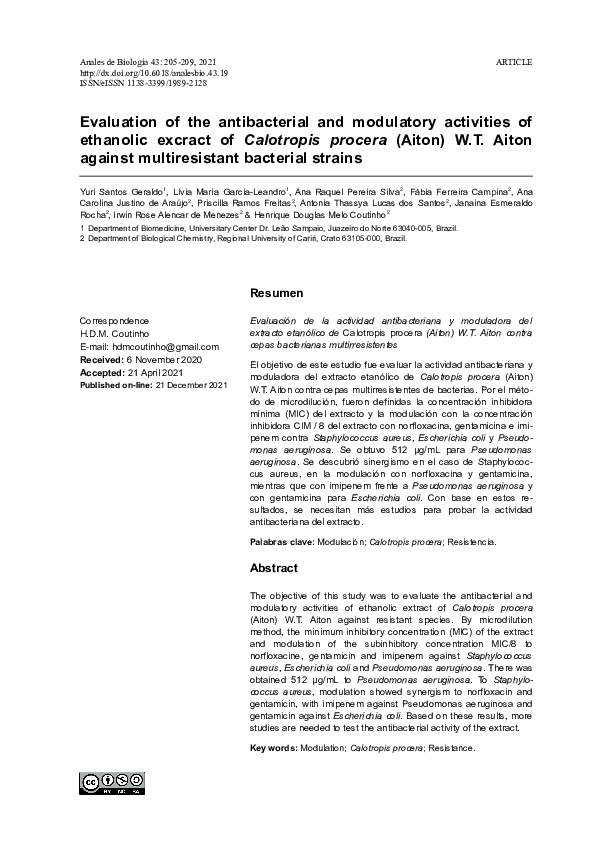(PDF) Evaluation of the antibacterial and modulatory activities of ...
