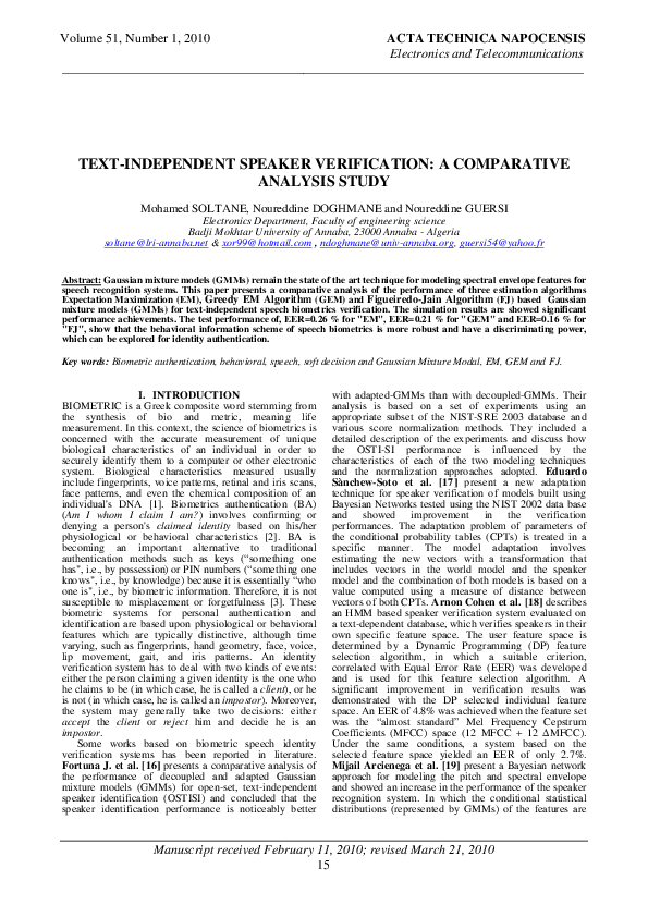 (PDF) Text-Independent Speaker Verification: A Comparative Analysis Study