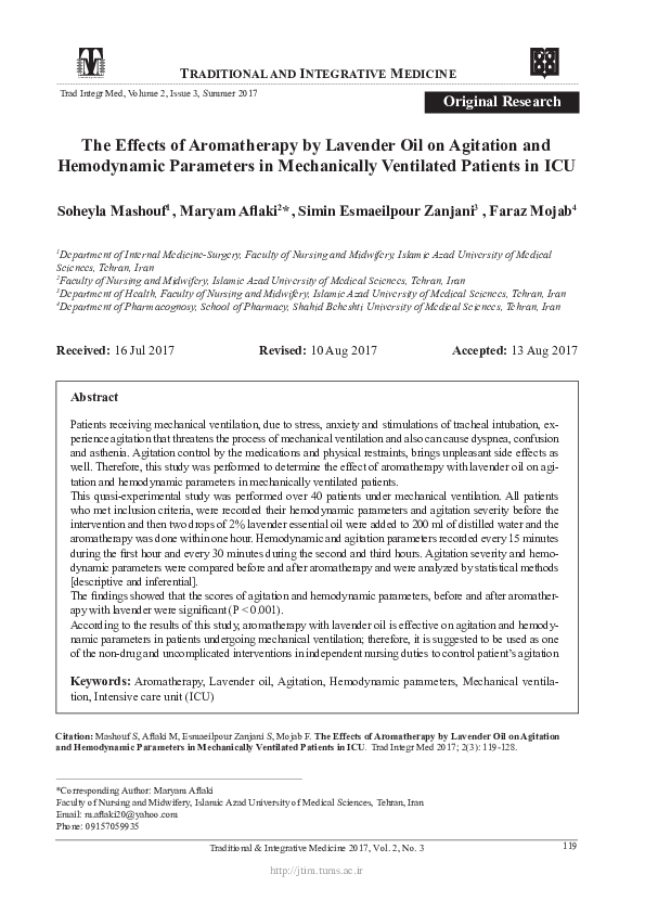 (PDF) The Effects of Aromatherapy by Lavender Oil on Agitation and ...