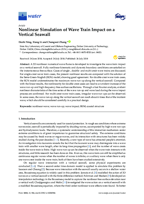 (PDF) Nonlinear Simulation of Wave Train Impact on a Vertical Seawall