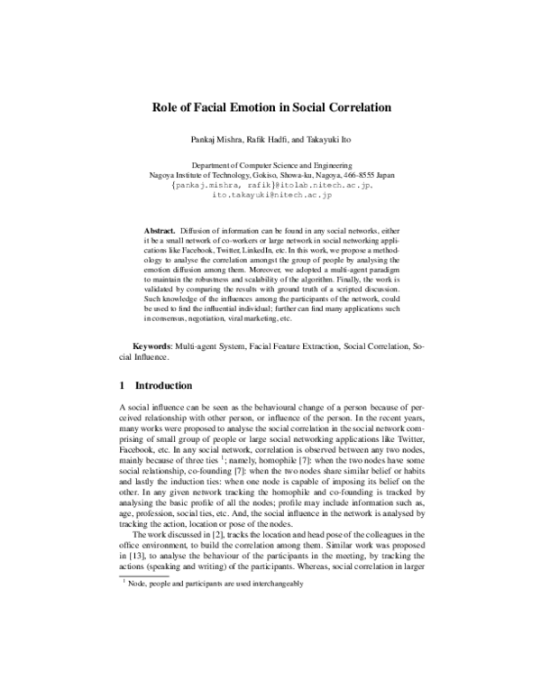(PDF) Role of Facial Emotion in Social Correlation