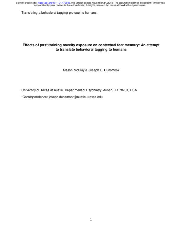 (PDF) Effects of post-training novelty exposure on contextual fear ...