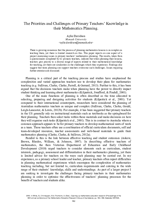 (PDF) The Priorities and Challenges of Primary Teachers' Knowledge in ...