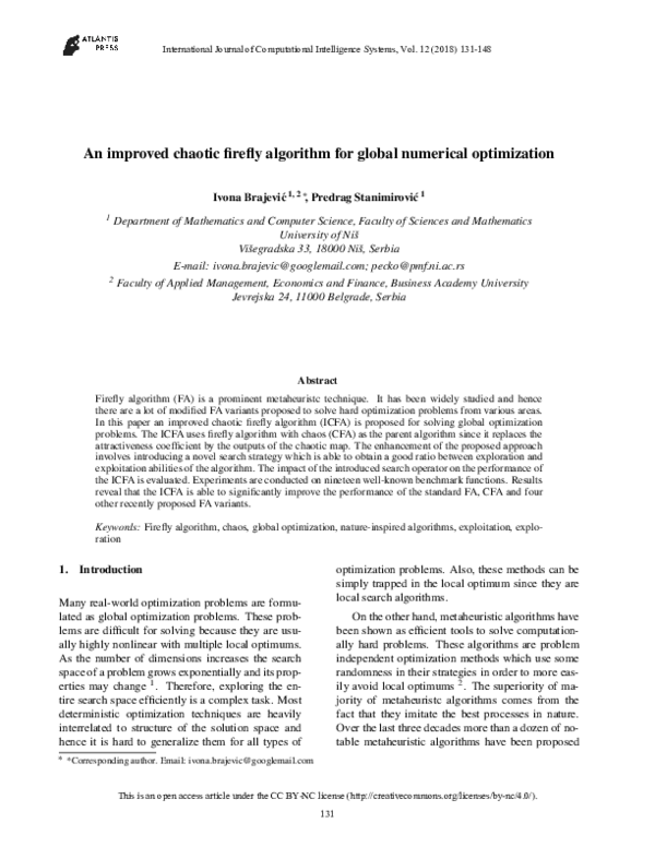 (PDF) An improved chaotic firefly algorithm for global numerical ...