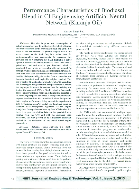 (PDF) Performance Characteristics of Biodiesel Blend in CI Engine using ...