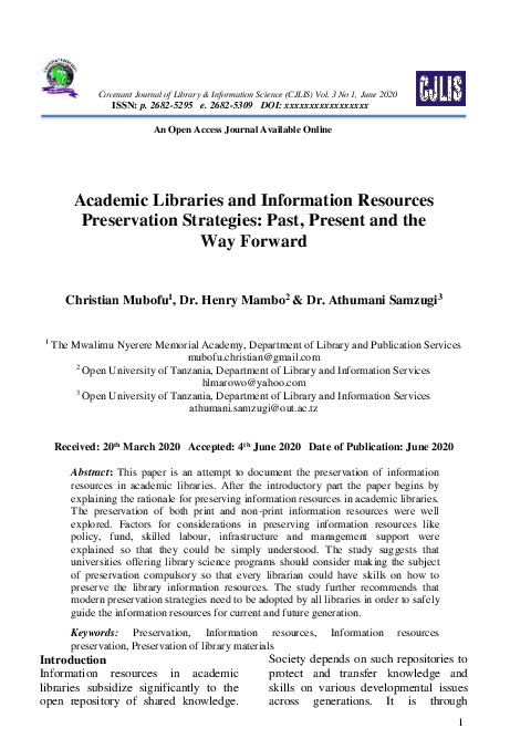 (PDF) Academic Libraries and Information Resources Preservation ...