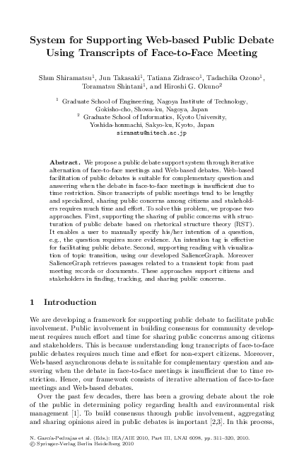 (PDF) System for Supporting Web-based Public Debate Using Transcripts ...