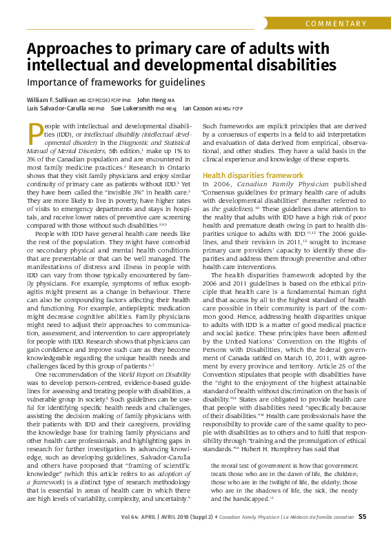 (PDF) Approaches to primary care of adults with intellectual and ...