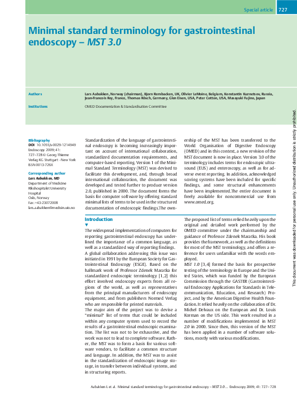 (PDF) Minimal standard terminology for gastrointestinal endoscopy MST