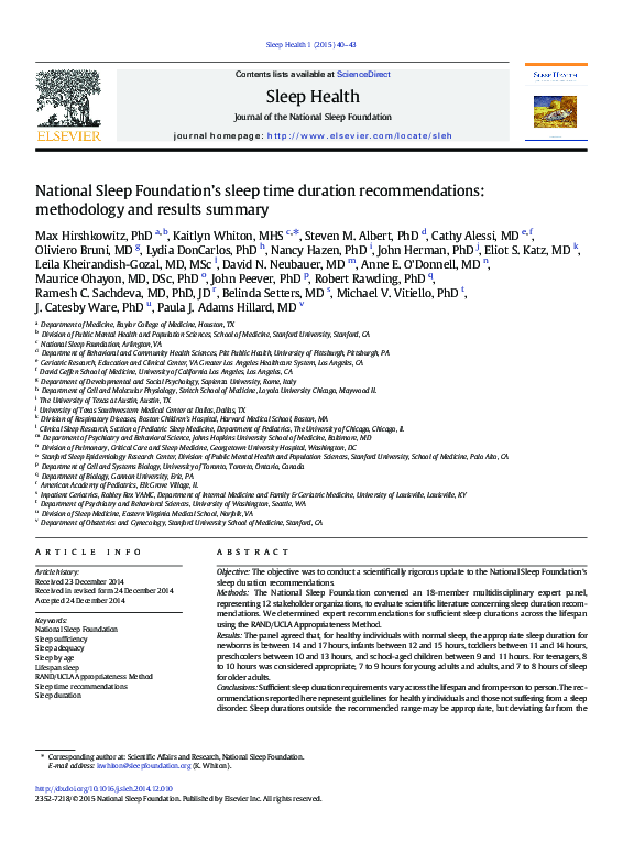 (PDF) National Sleep Foundation’s sleep time duration recommendations ...